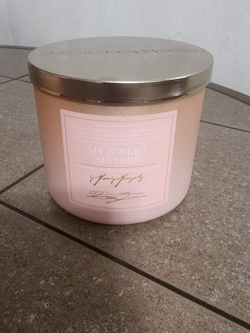 Bath & Body Works Pink 'My Sweet Sisters' Three-Wick Candle with Gold Lid